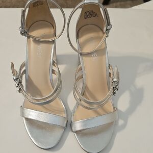 Nine West Metallic Silver Ankle Strap Sandals